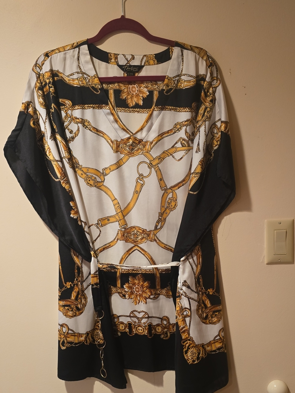 Thalia Sodi Black, White & Gold Chain-Print Tunic Dress